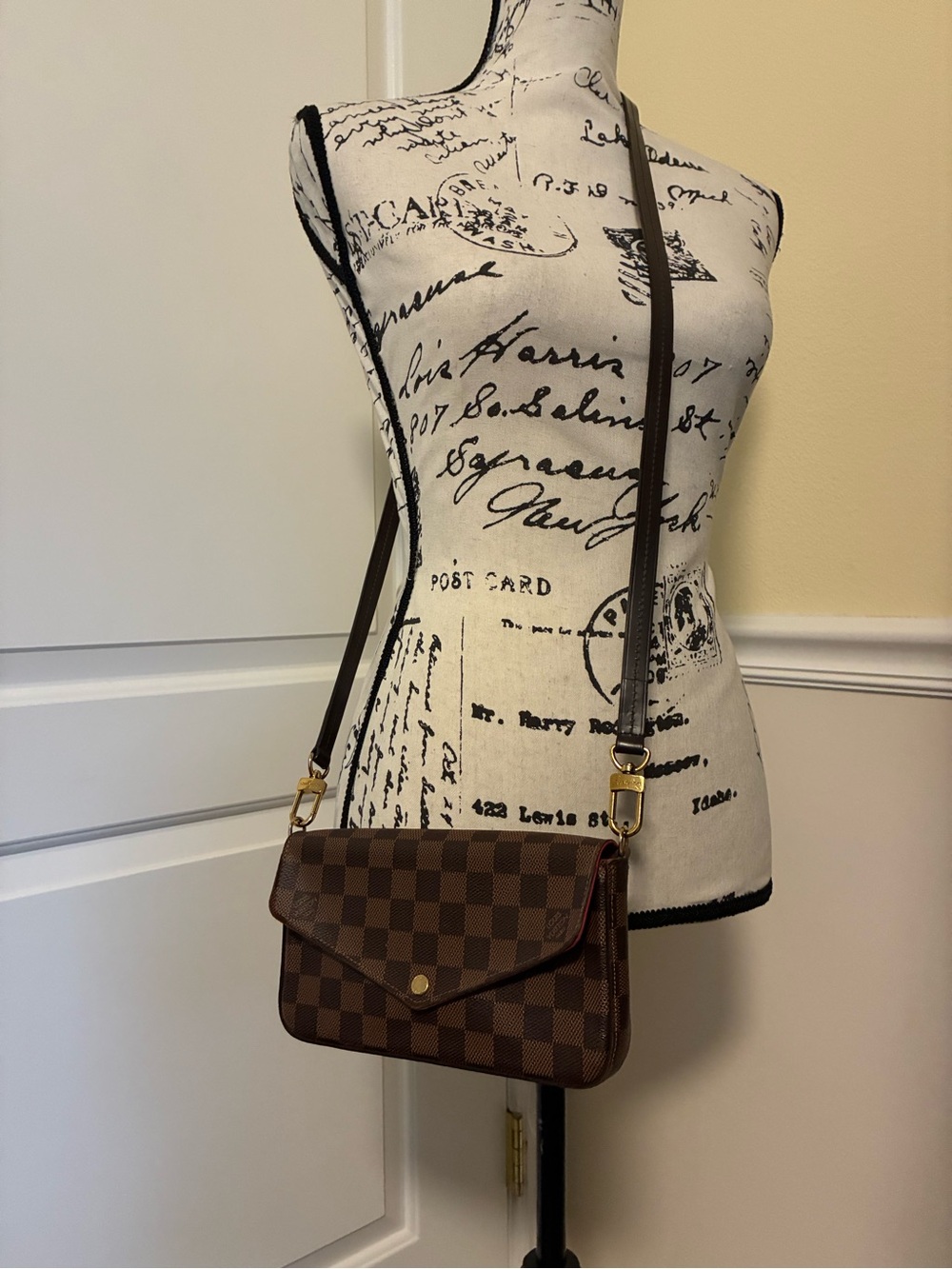 Louis Vuitton damier ebene felicie pochette crossbody bag with LV strap
